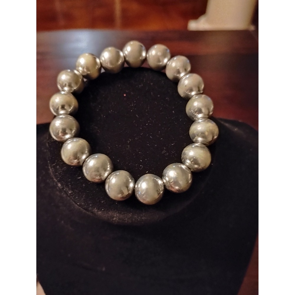 Silver Tone Large Ball Bead Stretch Bracelet Chunky Statement Jewelry Women